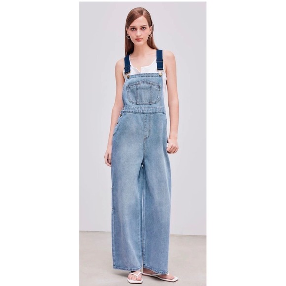 Cider Denim - Cider Denim Overalls Women 1XL Blue Denim Wide Leg Carpenter Western Cowgirl